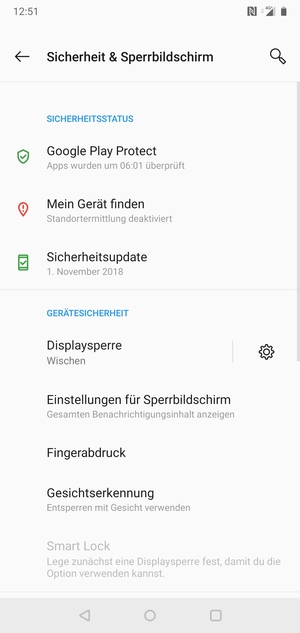 Um Ihre Bildschirmsperre zu aktivieren, gehen Sie zum Sicherheit & Sperrbildschirm Menü und wählen Sie  Displaysperre