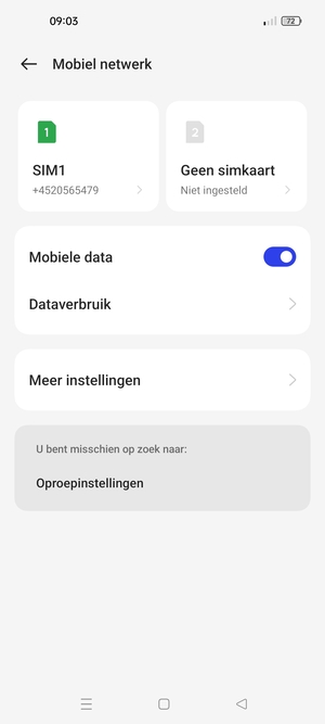 Selecteer SIM1 of SIM2