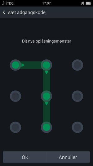 Tegn oplåsningsmønsteret igen og vælg OK