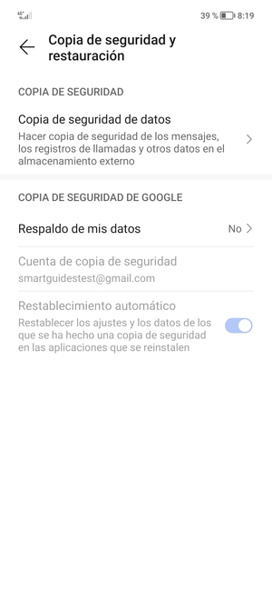 Seleccione Respaldo de mis Google