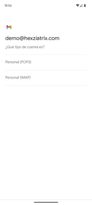 Seleccione Personal (POP3) o Personal (IMAP)
