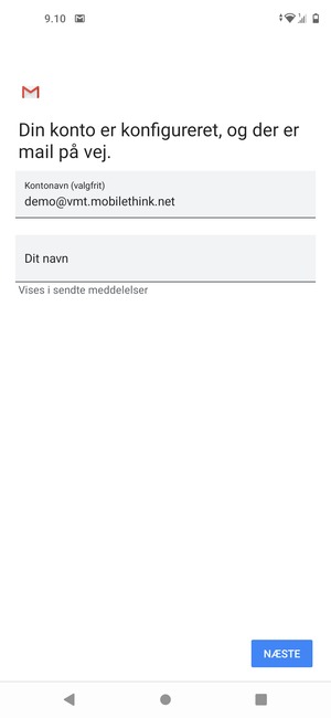 Giv din konto et navn og indtast dit navn. Vælg NÆSTE