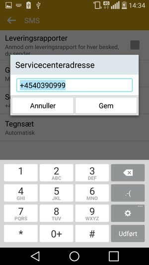 Indtast Servicecenter nummeret og vælg Gem