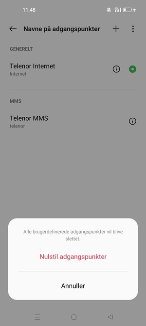Vælg Nulstil adgangspunkter