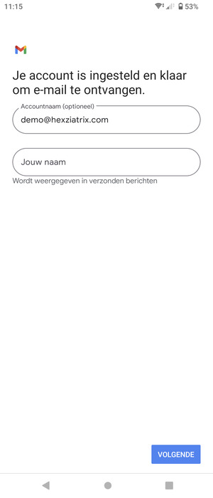 Geef uw account een naam en voer uw naam in. Selecteer VOLGENDE