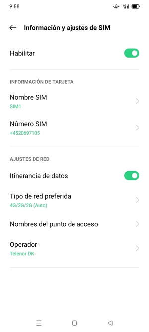 Activar o desactivar Itinerancia de datos