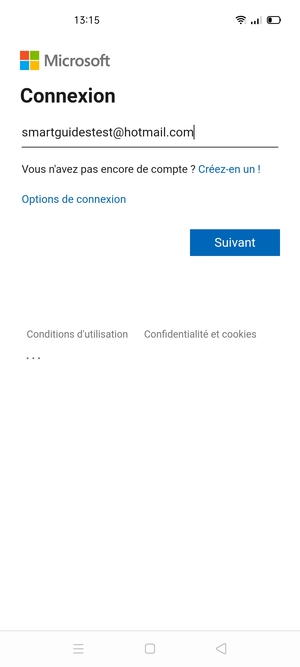 Saisissez votre adresse e-mail et sélectionnez Suivant