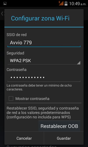 Introduzca una contraseña de punto de acceso Wi-Fi de al menos 8 caracteres y seleccione Guardar
