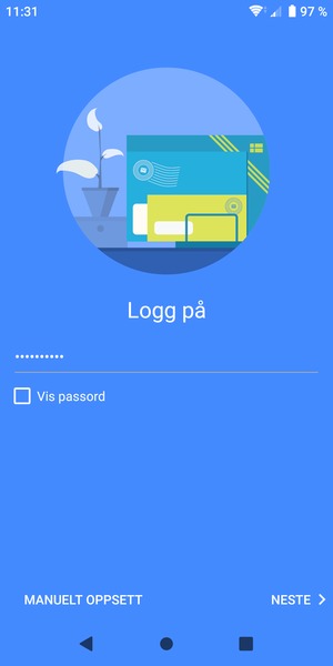 Skriv inn passord og velg MANUELT OPPSETT