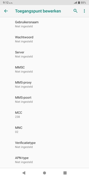 Scroll naar beneden en voer internetgegevens in