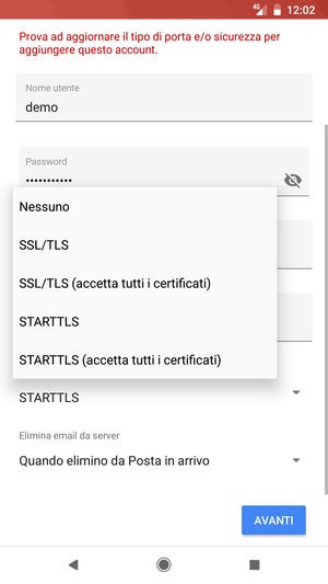 Seleziona Nessuno e AVANTI