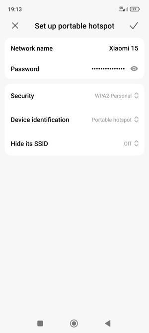 Enter a Wi-Fi hotspot password of at least 8 characters and select OK