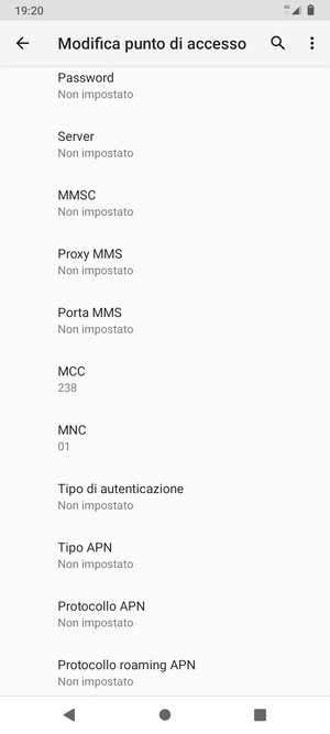 Scorri verso il basso e inserisci le informazioni di internet