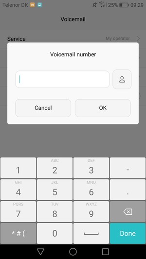 Enter the Voicemail number and select OK