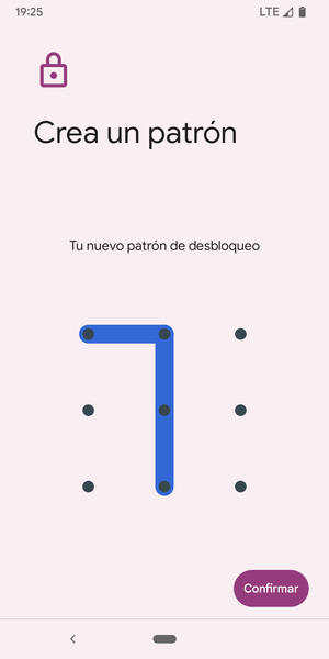 Dibuje de nuevo el patrón de desbloqueo y seleccione Confirmar