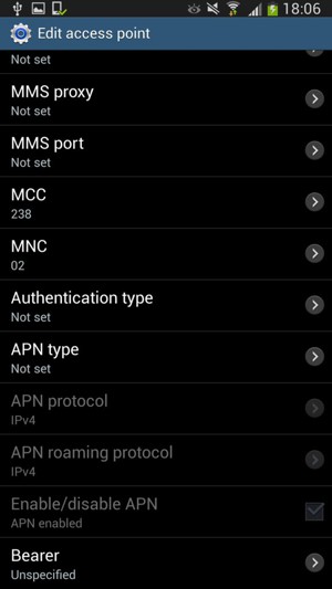 Scroll down and enter MMS information