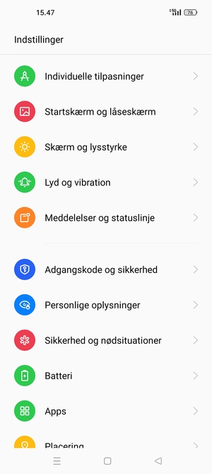 Scroll til og vælg Adgangskode og sikkerhed