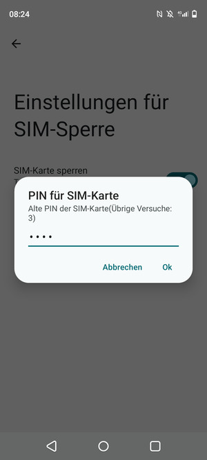 Geben Sie Ihre Alte PIN der SIM-Karte ein und wählen Sie OK