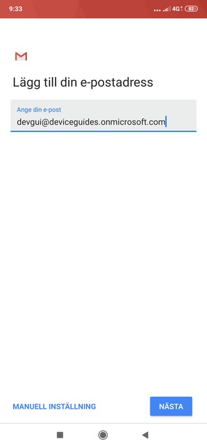 Ange din e-postadress och välj MANUELL INSTÄLLNING