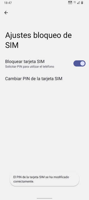 Su PIN de tarjeta SIM ha sido cambiado
