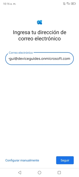 Introduzca su Dirección de correo electrónico y seleccione Configurar manualmente