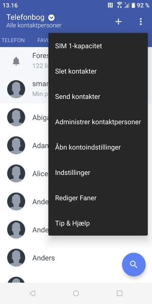 Vælg Administrer kontaktpersoner