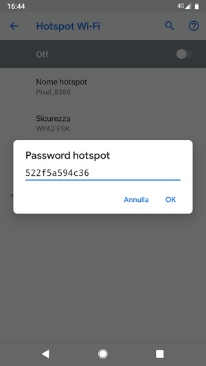 Inserisci una password dell'hotspot Wi-Fi di almeno 8 caratteri e seleziona OK