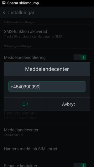 Ange Meddelandecenter-numret och välj OK
