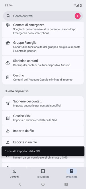 I tuoi contatti verranno salvati sul tuo account Google, e salvati sul tuo telefono la prossima volta che Google sarà sincronizzato.