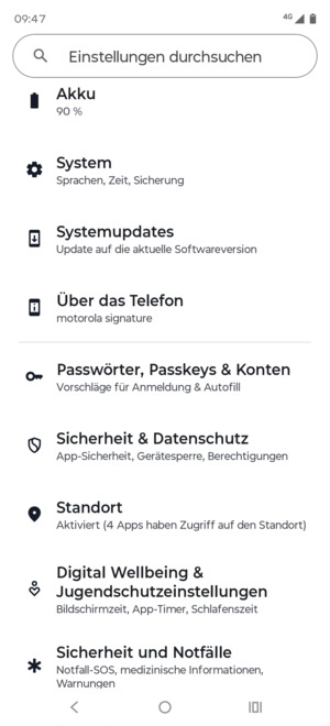 Scrollen Sie und wählen Sie Sicherheit & Datenschutz