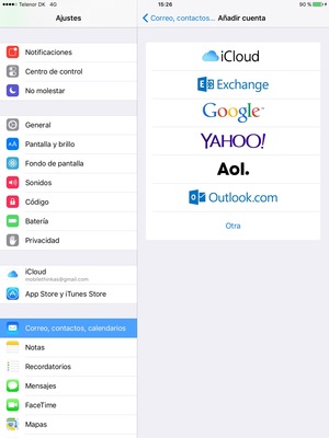 Seleccione Google para Gmail o Outlook.com para Hotmail
