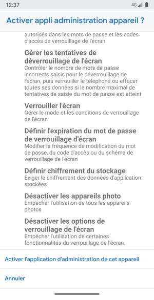 Faites défiler et sélectionnez Activer l'application d'administration de cet appareil