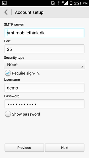 Enter Outgoing server address