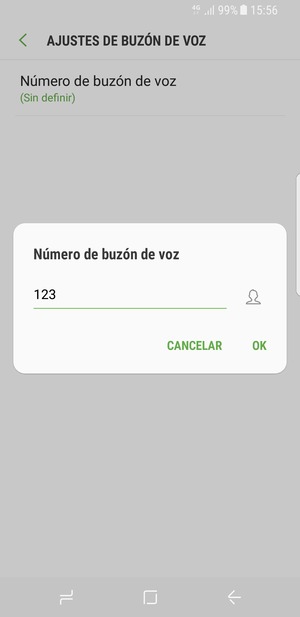 Introduzca el Número de buzón de voz y seleccione OK
