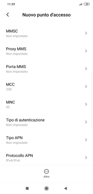 Scorri verso il basso e inserisci le informazioni di internet