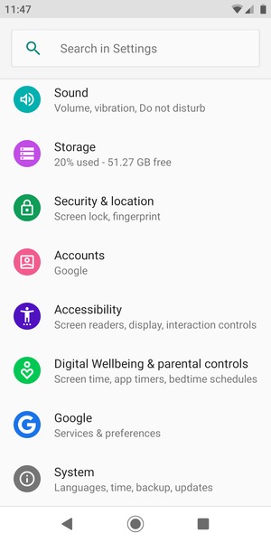 Scroll to and select Security & location