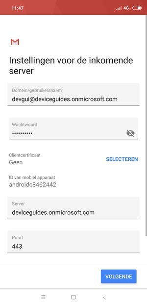 Voer Exchange-serveradres in en selecteer VOLGENDE
