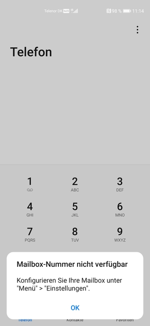 Falls Ihre Voicemail nicht eingerichtet ist, wählen Sie OK