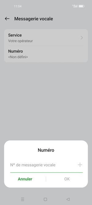 Saisissez le Número messagerie vocale et sélectionnez OK
