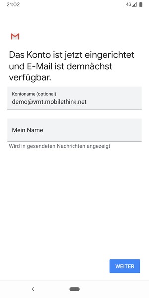 Geben Sie Ihrem Konto einen Namen und geben Sie Ihren Namen ein. Wählen Sie WEITER