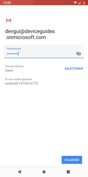 Voer uw wachtwoord in en selecteer VOLGENDE