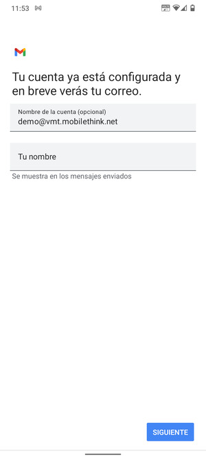 Déle a su cuenta un nombre y escriba su nombre. Seleccione SIGUIENTE