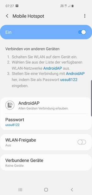 Ihr Handy ist jetzt für die Verwendung als Modem eingerichtet