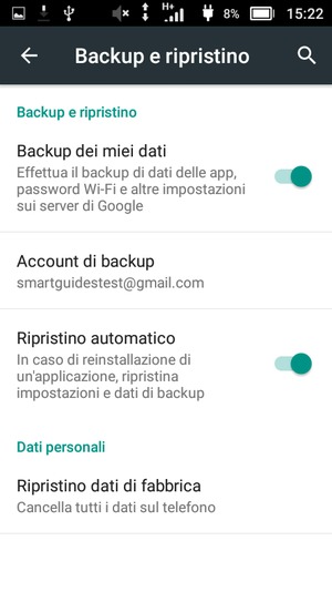 Attiva Backup dei miei dati e seleziona Account di backup