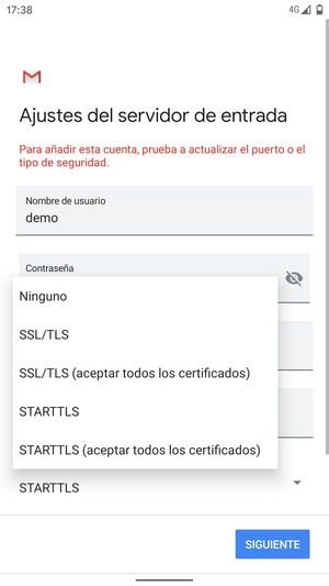 Seleccione Ninguno y SIGUIENTE