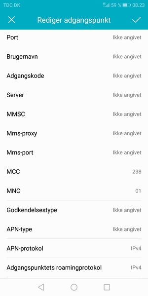 Scroll ned og indtast internet-oplysninger