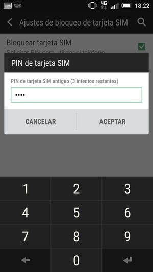 Introduzca su PIN de tarjeta SIM antiguo y seleccione ACEPTAR