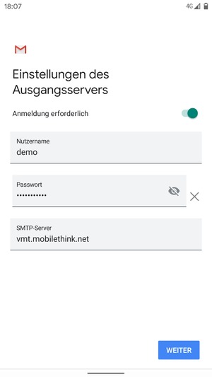 Geben Sie die Server-Adresse für ausgehende Post ein