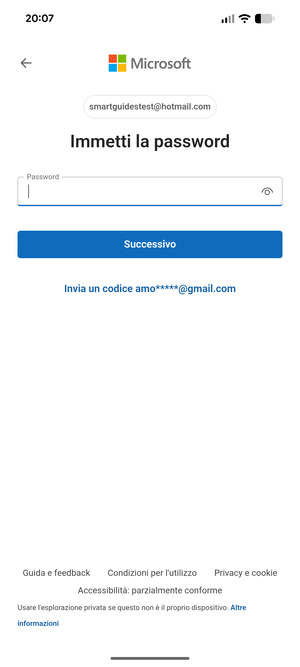 Inserisci la tua password e seleziona Successivo