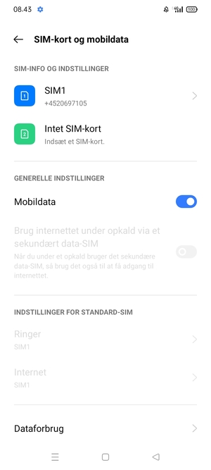 Vælg SIM1 eller SIM2